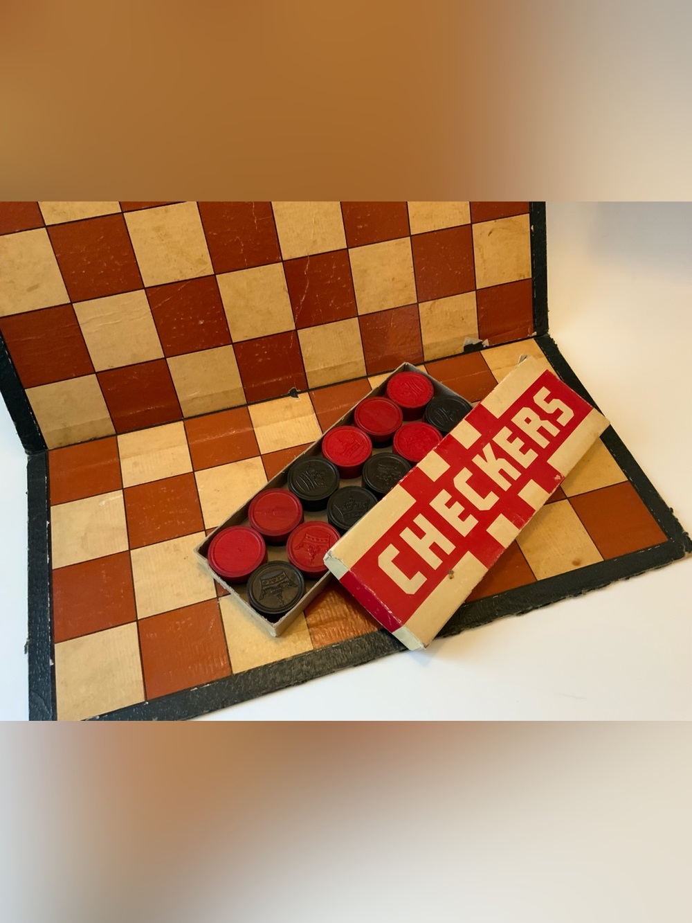 Vintage Checkers Game Set with Red and Black Pieces
